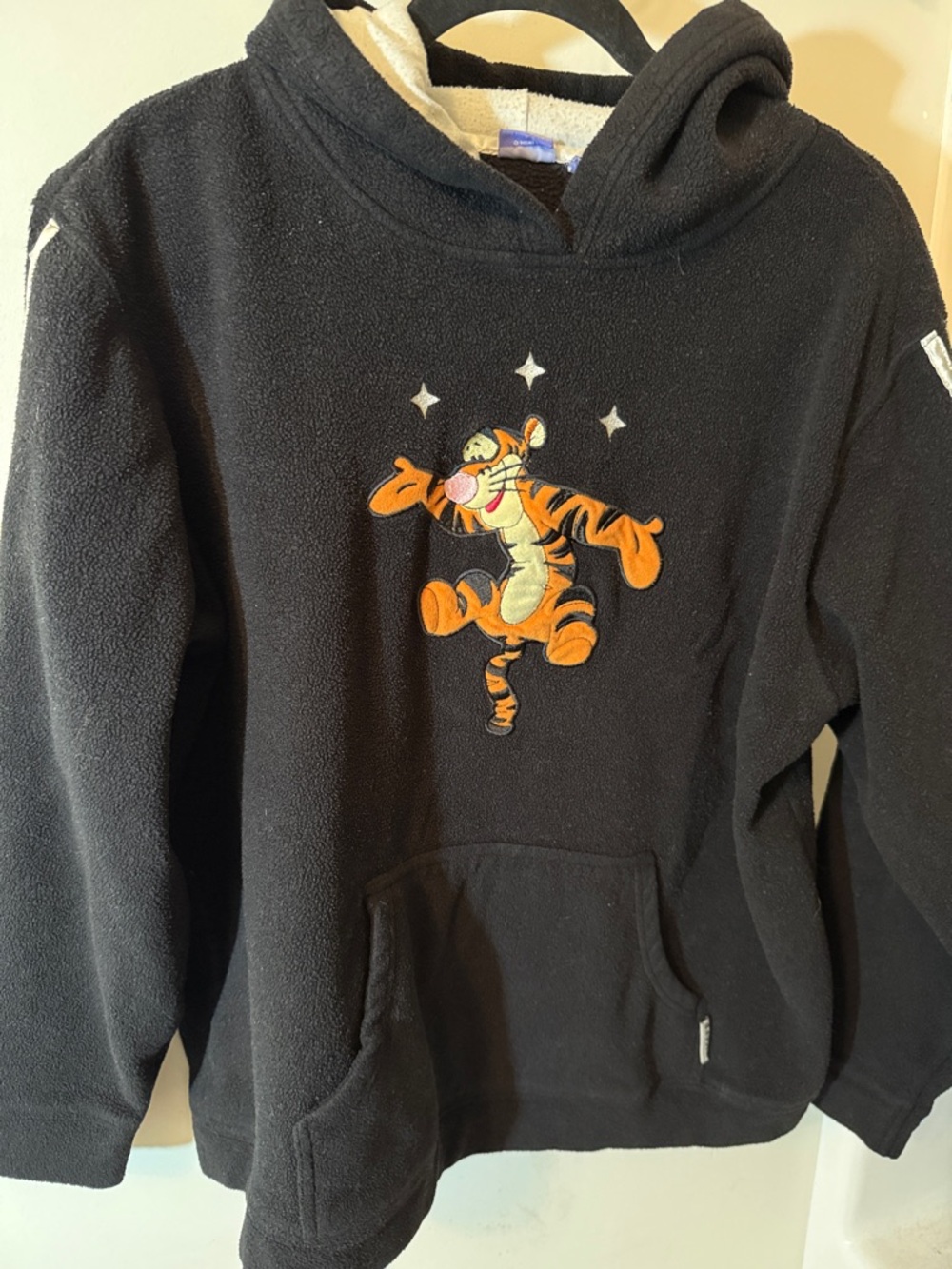 Disney Vintage Black Fleece Hoodie with Tigger Embroidered Patch